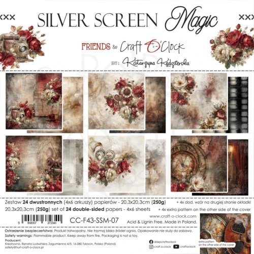 Zestaw papierów do scrapbookingu 20x20 Silver Screen Magic CC-F43-SSM-07 Craft O’Clock