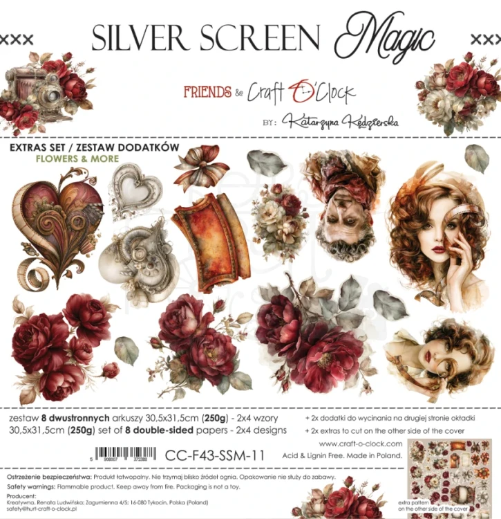 Zestaw papierów do scrapbookingu 20x20 Silver Screen Magic - Basic CC-F43-SSM-08 Craft O’Clock