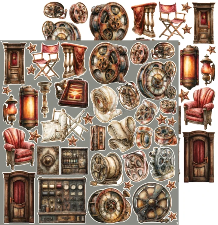 Zestaw papierów 30x30 dodatki do wycięcia Silver Screen Magic - Cinema CC-F43-SSM-12 Craft O’Clock