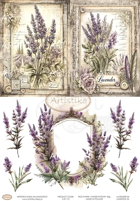 Papier ryżowy do decoupage A4 Lawenda 04 A-R-110 Artistiko
