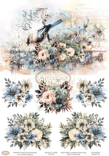 Papier ryżowy do decoupage A4 Kwiaty 09 A-R-109 Artistiko