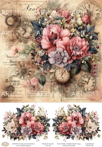 Papier ryżowy do decoupage A4 Kwiaty 08 A-R-108 Artistiko