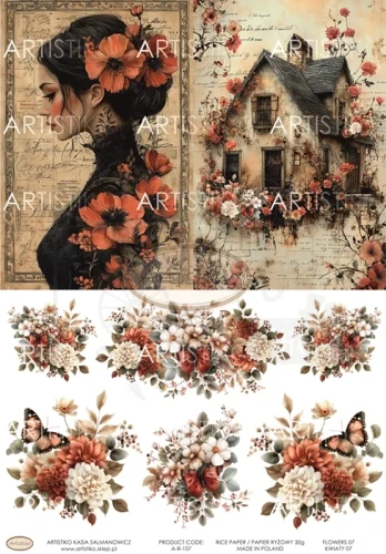 Papier ryżowy do decoupage A4 Kwiaty 07 A-R-107 Artistiko
