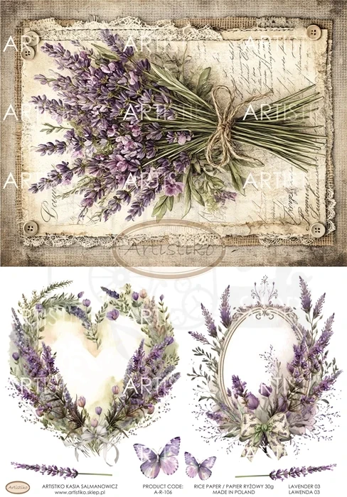 Papier ryżowy do decoupage A4 Lawenda 03 A-R-106 Artistiko