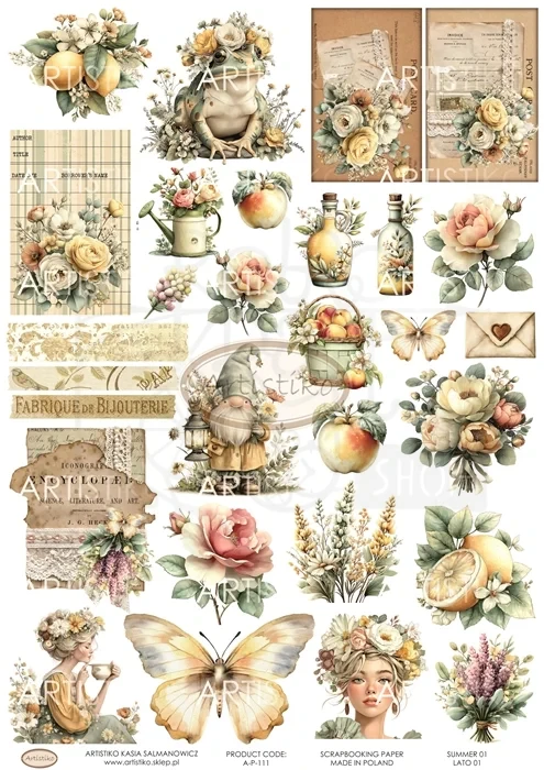 Papier do scrapbookingu A4 dodatki do wycinania Lato 01 A-P-111 Artistiko