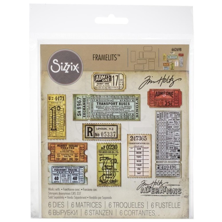 Wykrojnik Thinlits Dies - Ticket Booth by Tim Holtz bilety 6 elementów 662698 Sizzix