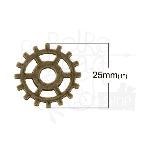 Trybik metalowy zębatka 25mm - wzór nr 9 - brąz