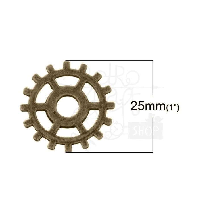Trybik metalowy zębatka 25mm - wzór nr 9 - brąz