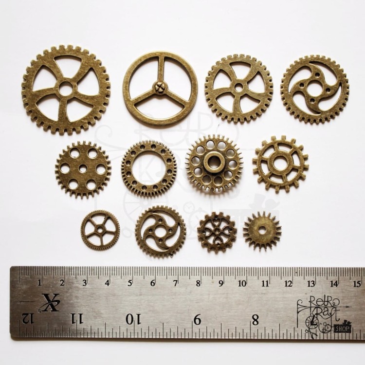 Trybik metalowy zębatka 25mm - wzór nr 9 - brąz